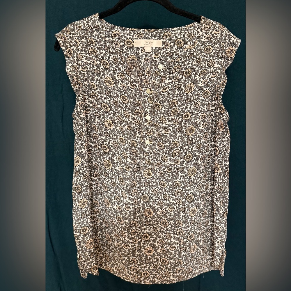 LOFT Floral Button-Front Sleeveless Top - Beige & Brown